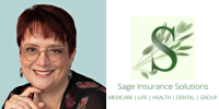 Springli Sage smiling next to the logo of her company Sage Insurance Medicare Solutions