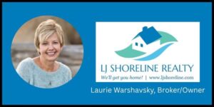 LJ Shoreline Realty logo and photo of smiling blonde woman