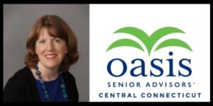 A photo of Jane Fisher next to the logo for Oasis Senior Advisors